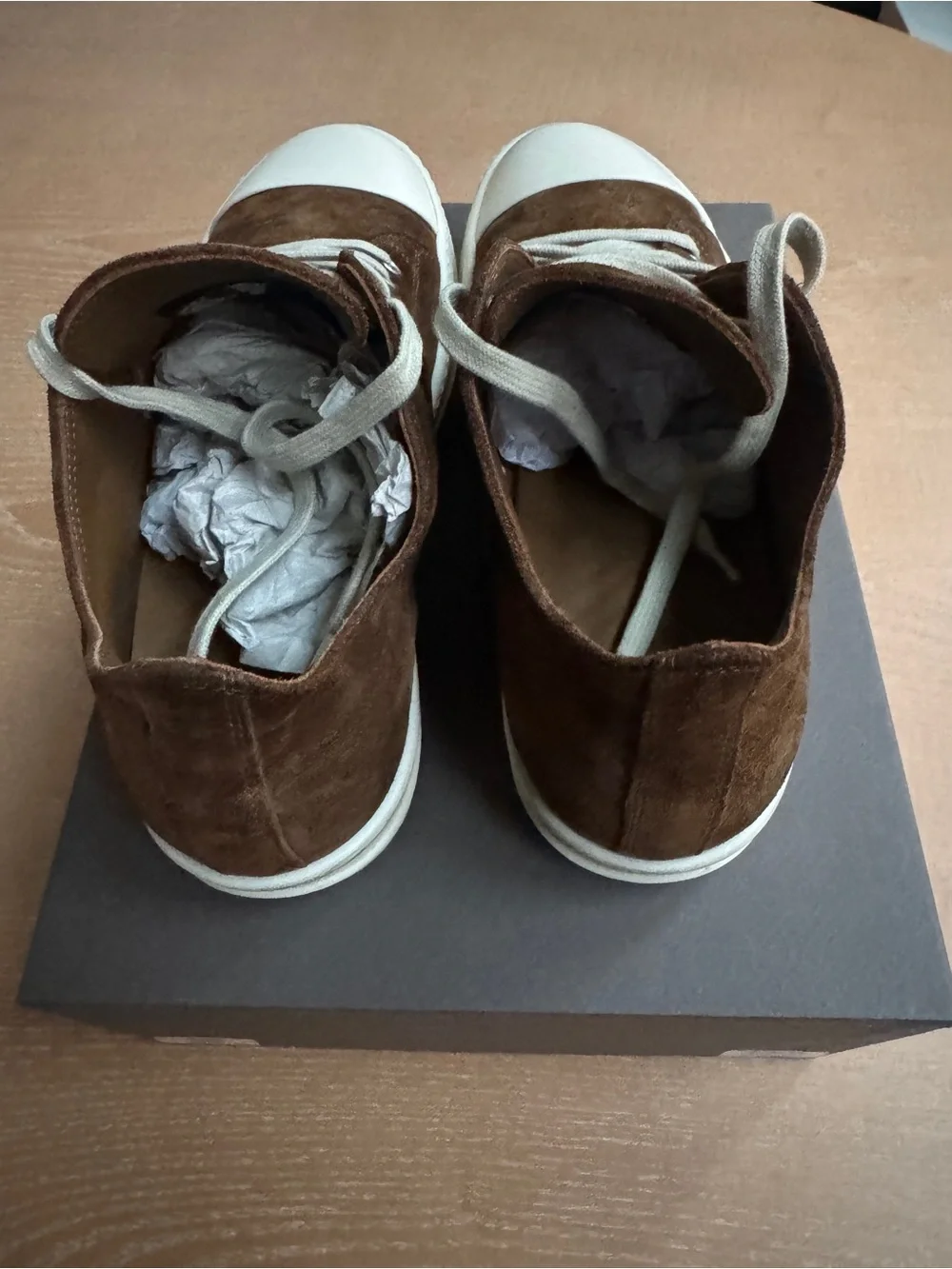 Rick Owens Brown Suede Low-Top Sneakers with Cream Sole